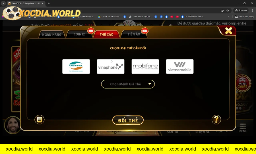 Chọn loại thẻ cào Viettel, Vinaphone, Mobifone, Vietnamobile