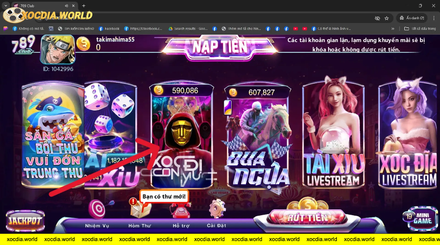 Chọn xóc đĩa con mực ở sảnh game 789club