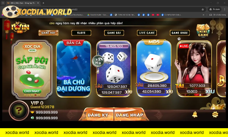 Giao diện chơi cá cược trực tuyến với nhiều trò game bài.