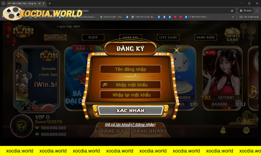Giao diện đăng ký tài khoản game bài trực tuyến IWIN