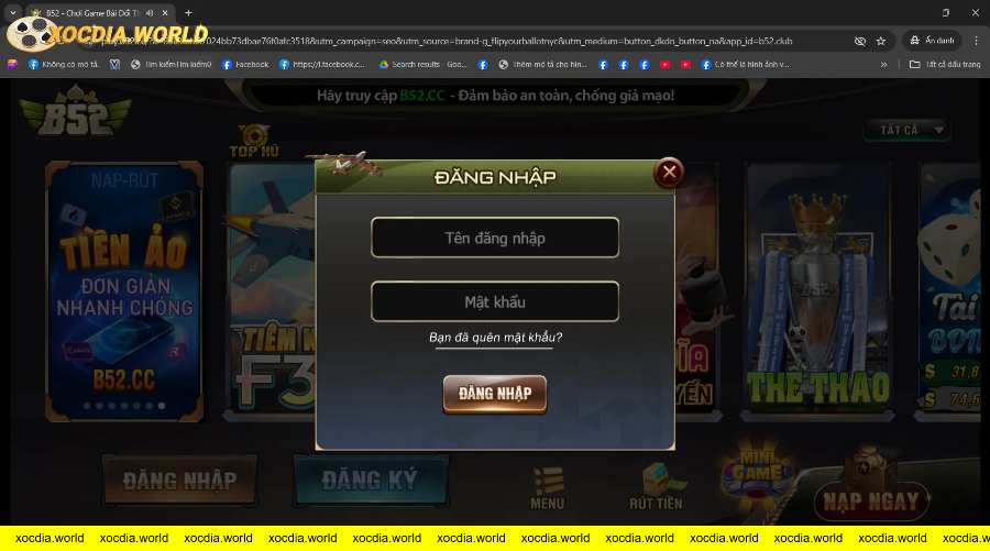 Giao diện đăng nhập game bài B52 với nút đăng nhập