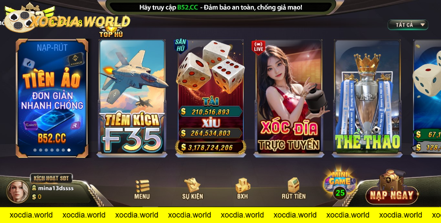 Giao diện game casino trực tuyến với nhiều trò chơi hấp dẫn.