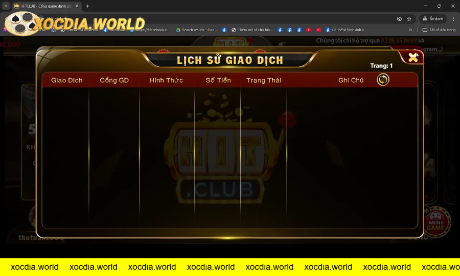 Giao diện lịch sử giao dịch rút tiền trên nền tảng game HITCLUB