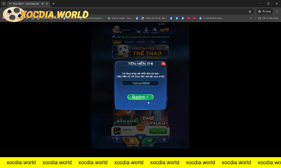 Giao diện nhập tên hiển thị trong game VIP79
