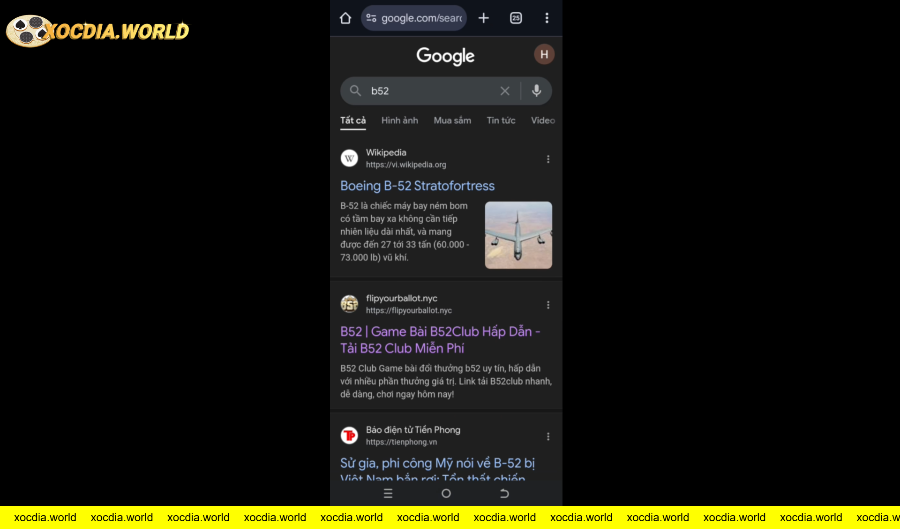 Giao diện tìm kiếm Google với kết quả về B52 Club casino