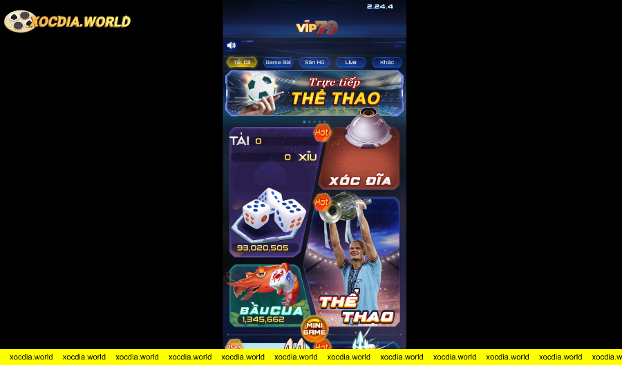 Giao diện ứng dụng VIP79 trên điện thoại