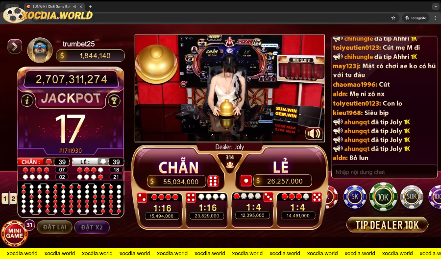 Giao diện xóc đĩa livestream SUNWIN được người chơi đánh giá cao