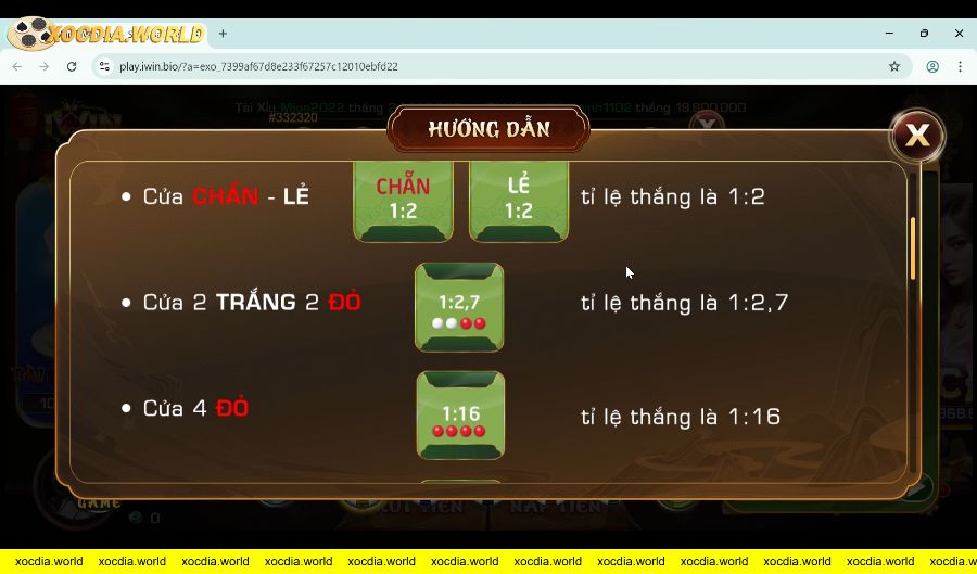 Hướng dẫn tỷ lệ thắng cược xóc đĩa online IWIN
