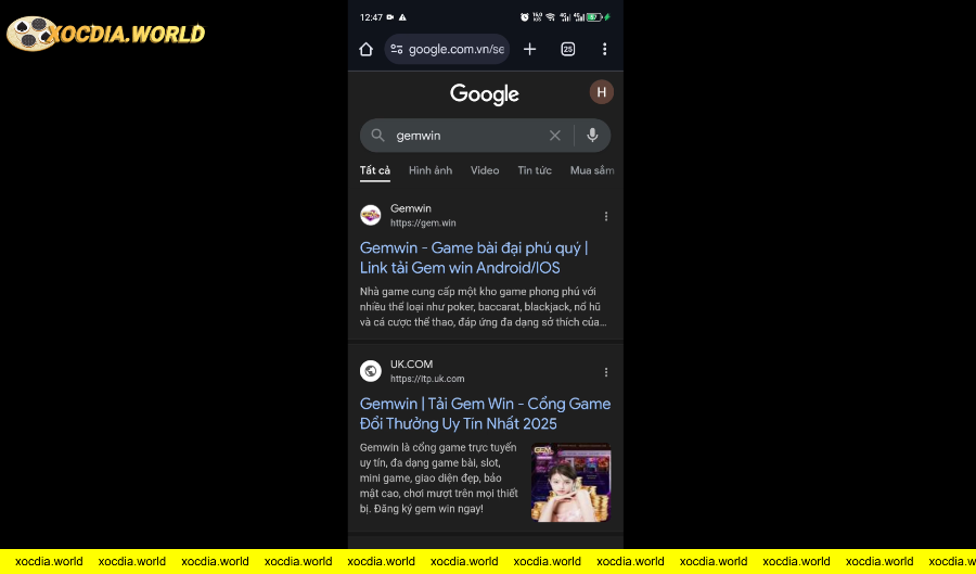 Nhập Gemwin trên thanh tìm kiếm của Google