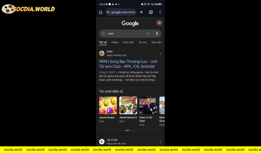 Nhập Iwin trên thanh tìm kiếm của Google