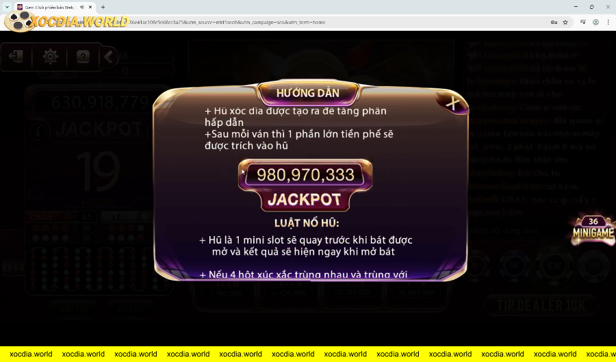 Số tiền jackpot xóc đĩa GEMWIN